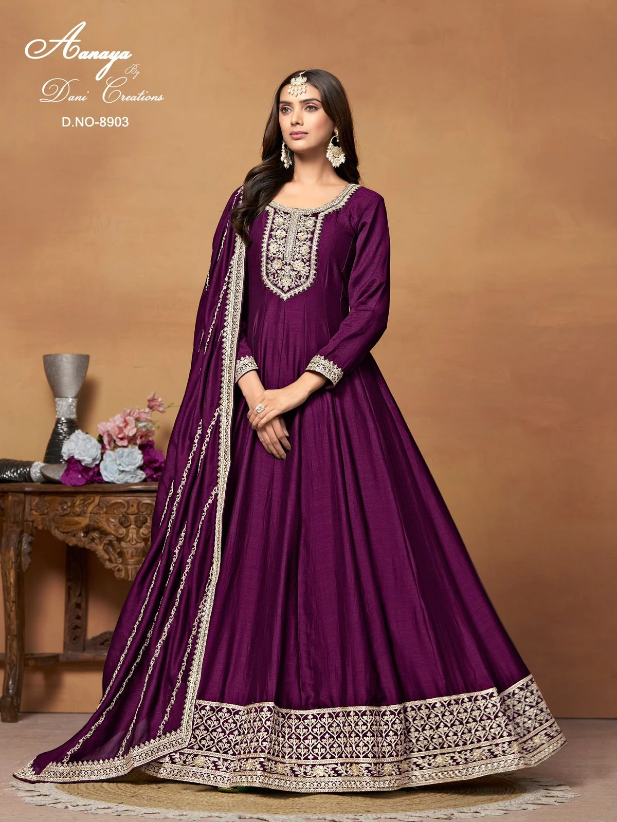 Art Silk Long Anrkali Suits Wholesale Collection 8