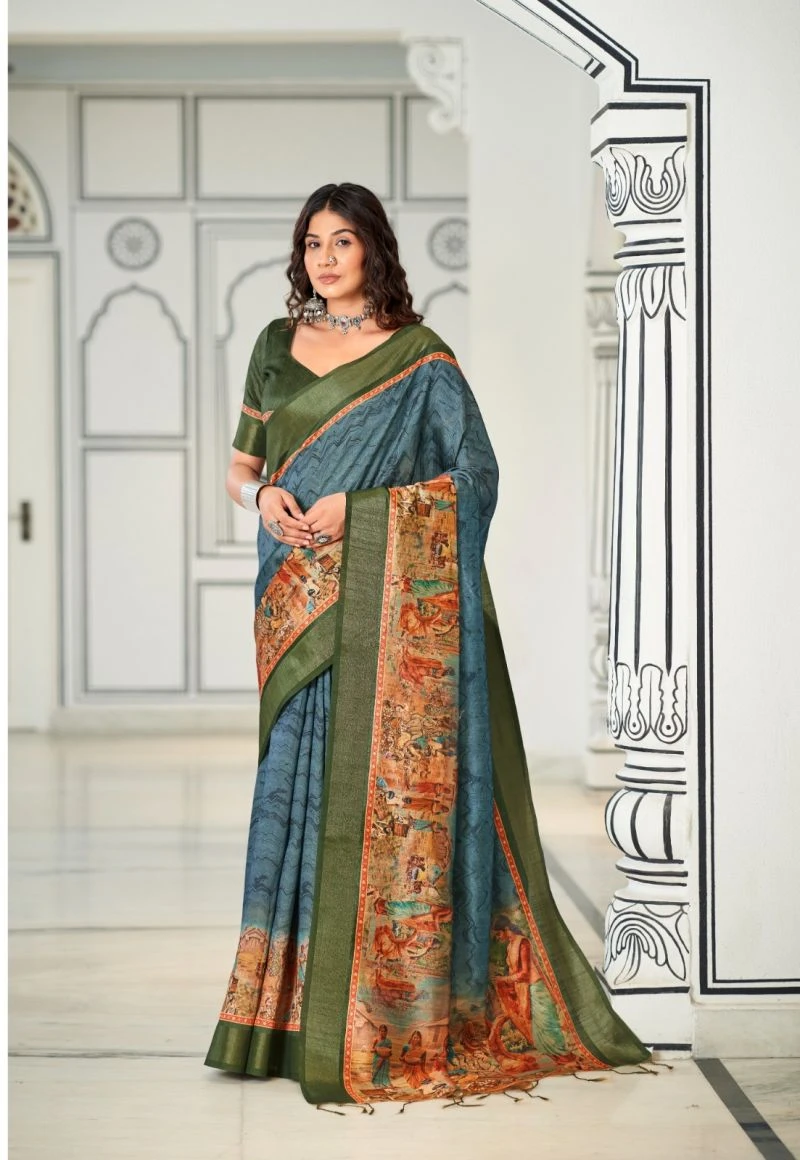 Baishakhi Art Tusser Silk Pichwai Printed Saree Collection 3