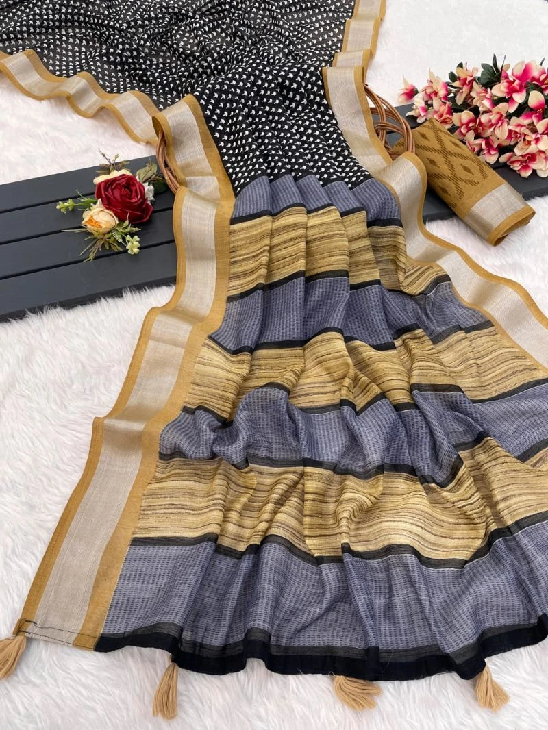 Black Beauty Soft Linen Printed Saree Collection 3