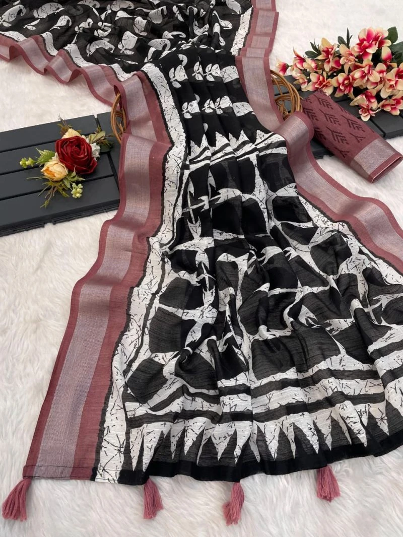 Black Beauty Soft Linen Printed Saree Collection 6