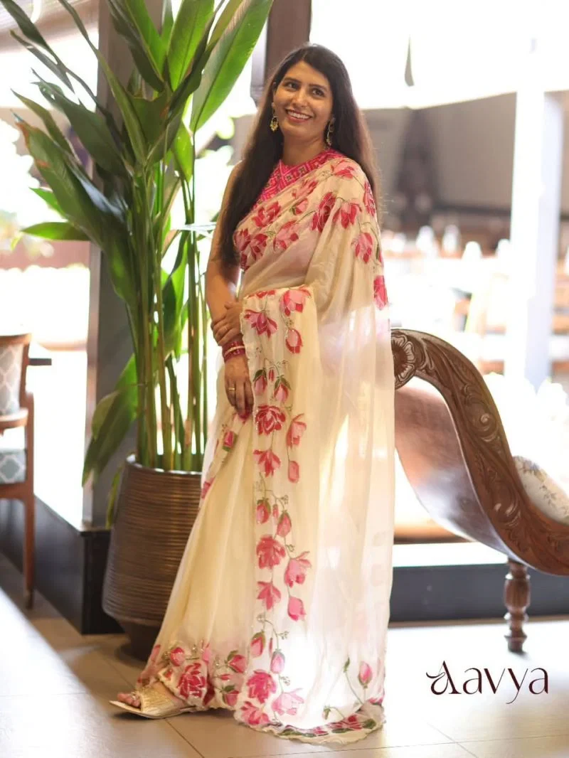 Bt 1316 Soft Tabby Silk Floral Printed Handworked Saree