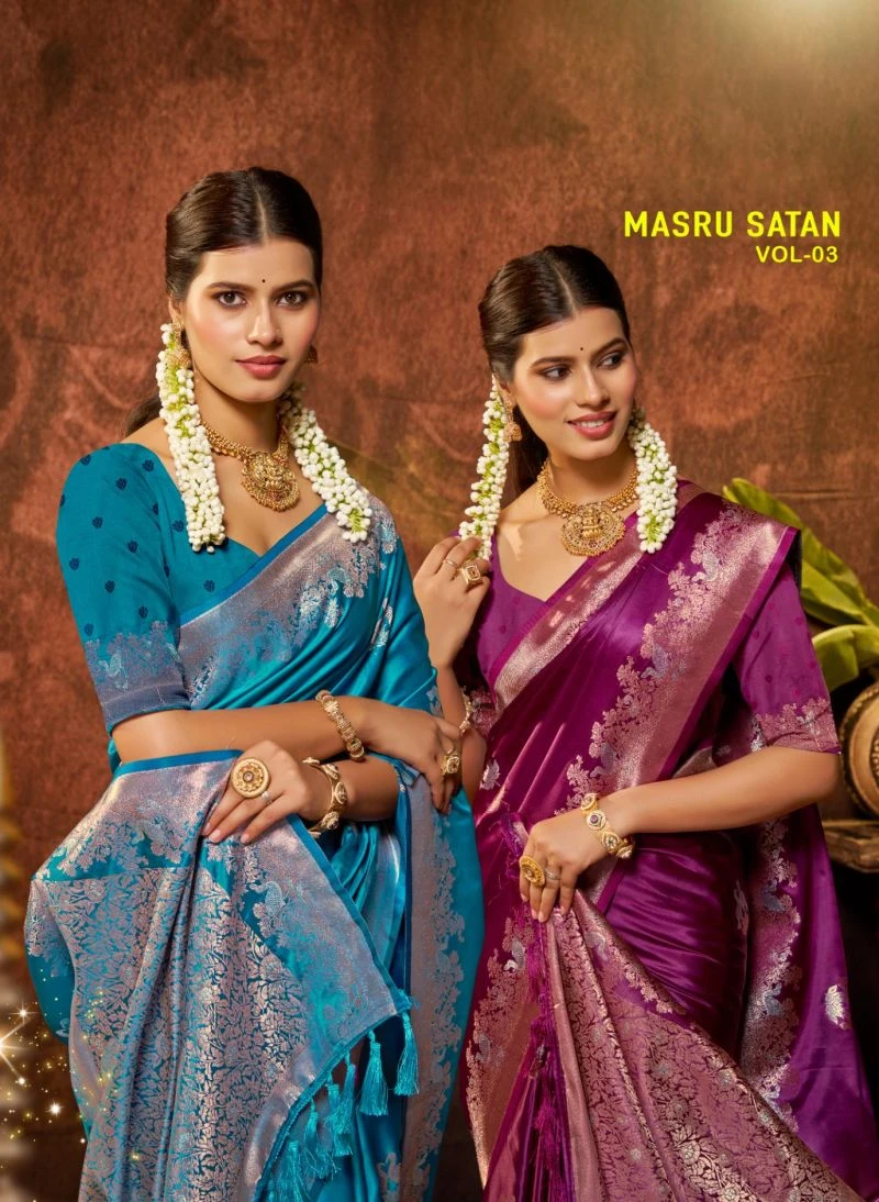 Bunawat Masru Satan Vol 3 Satin Silk Sangam Prints Saree Collection