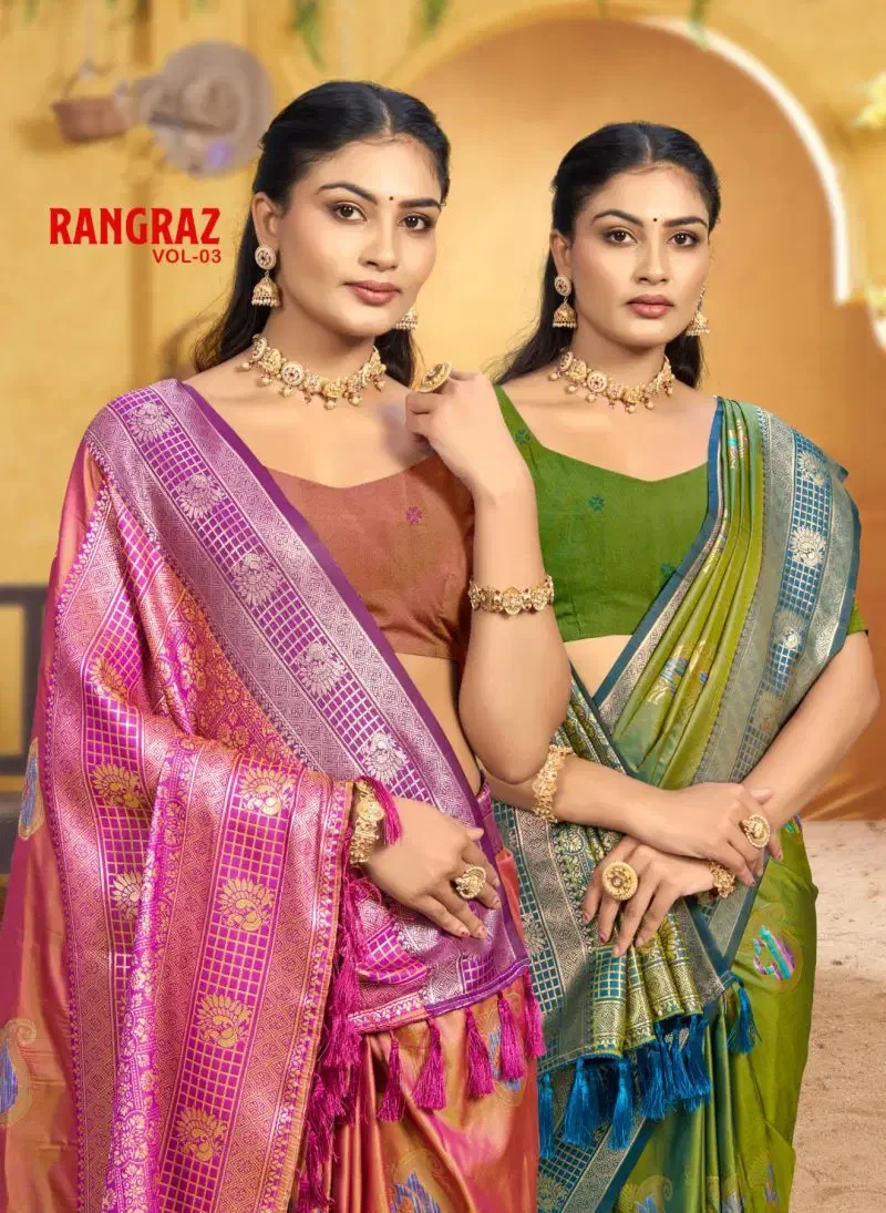 Bunawat Rangraz 3 Soft Silk Sangam Prints Woven Work Saree