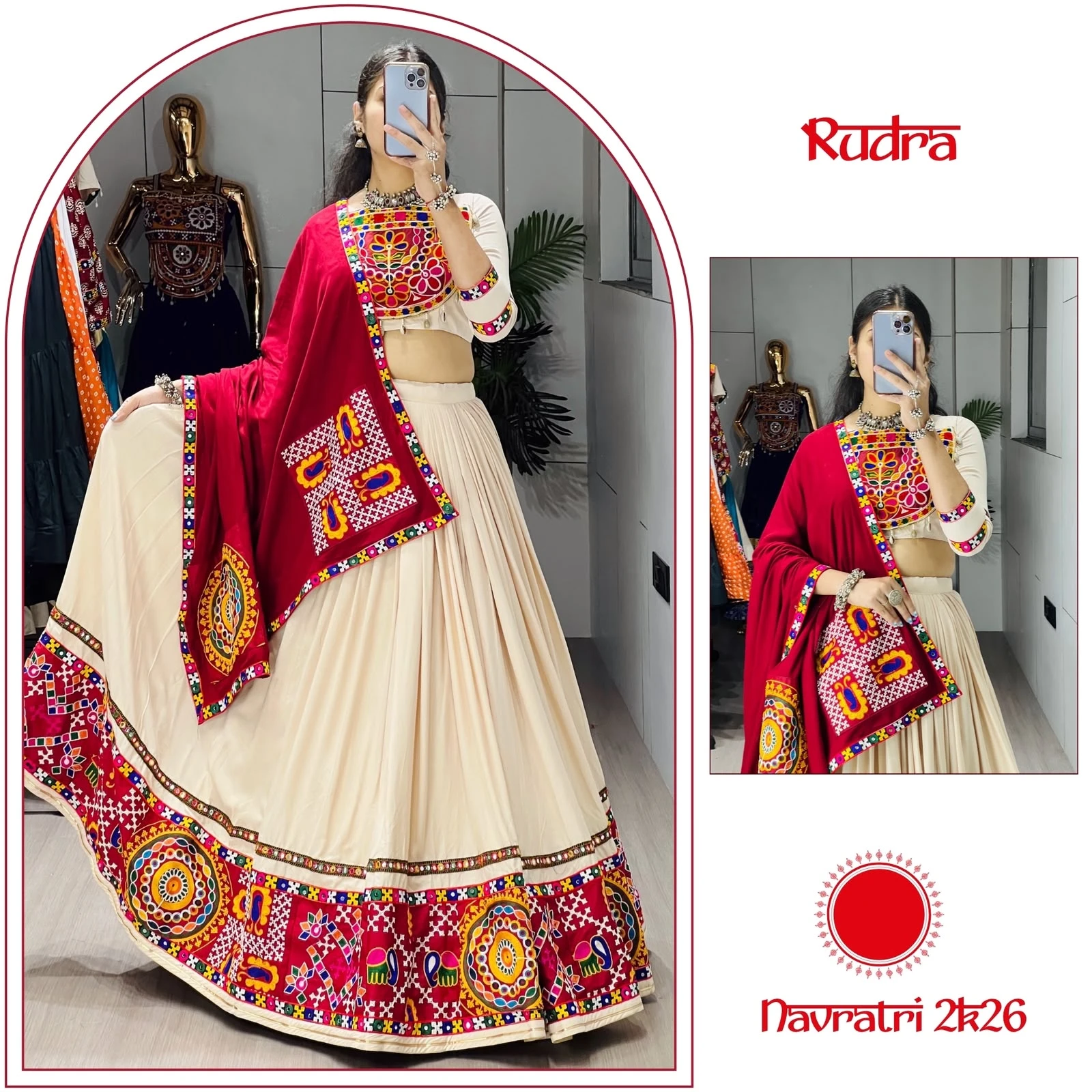 Classical Premium Gamthi Mirror Work Pure Rayon Cotton Lehenga Choli