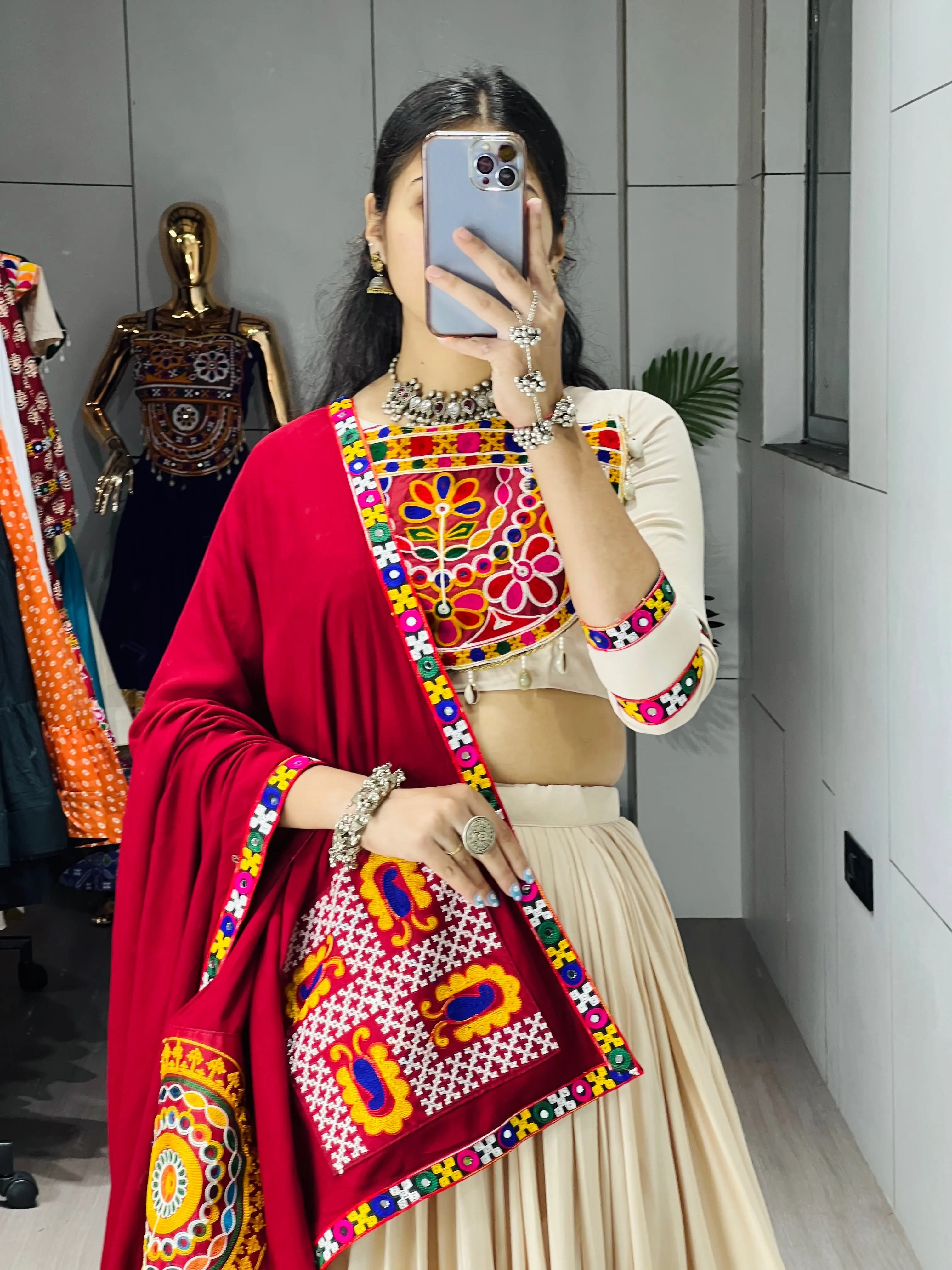 Classical Premium Gamthi Mirror Work Pure Rayon Cotton Lehenga Choli 4
