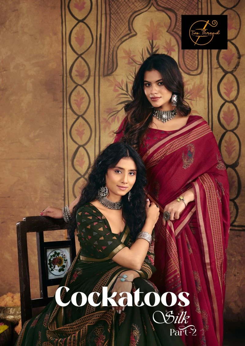 Cockatoos Silk Soft Cotton Kalamkari Printed Saree