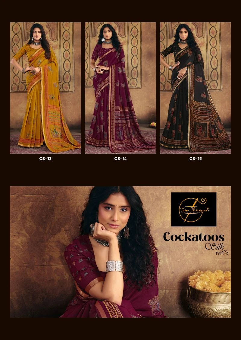 Cockatoos Silk Soft Cotton Kalamkari Printed Saree 3