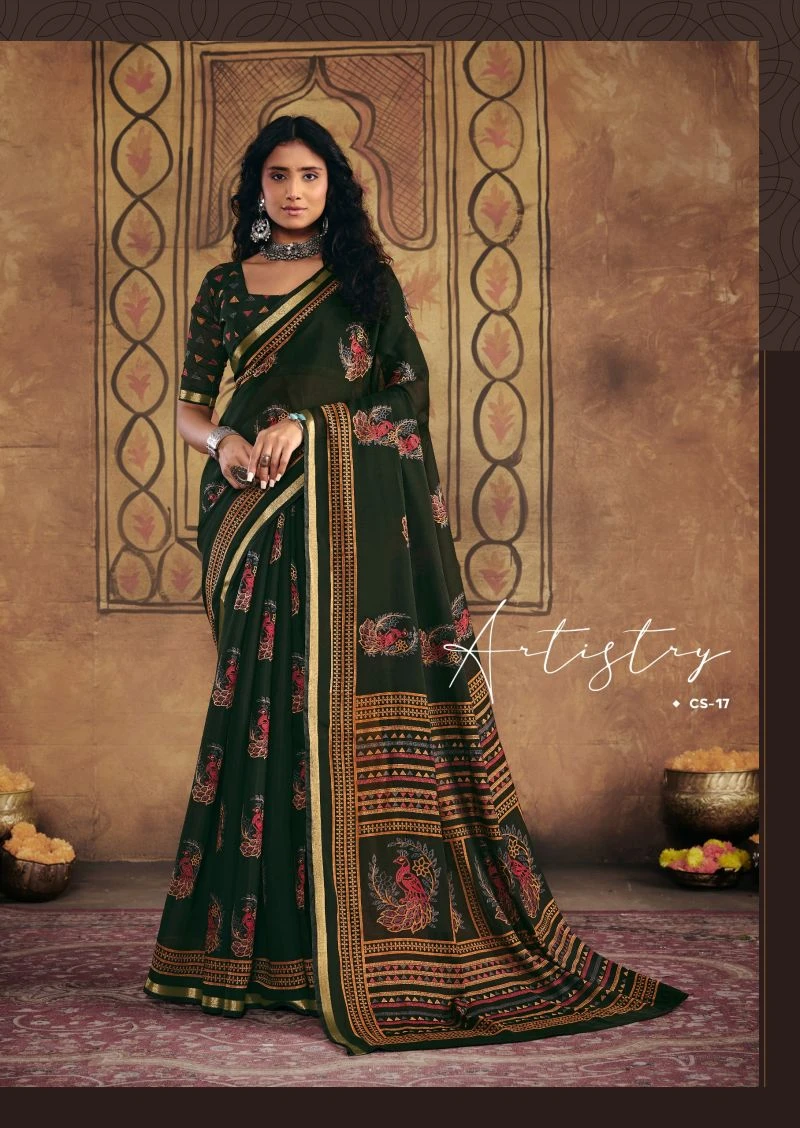 Cockatoos Silk Soft Cotton Kalamkari Printed Saree 7