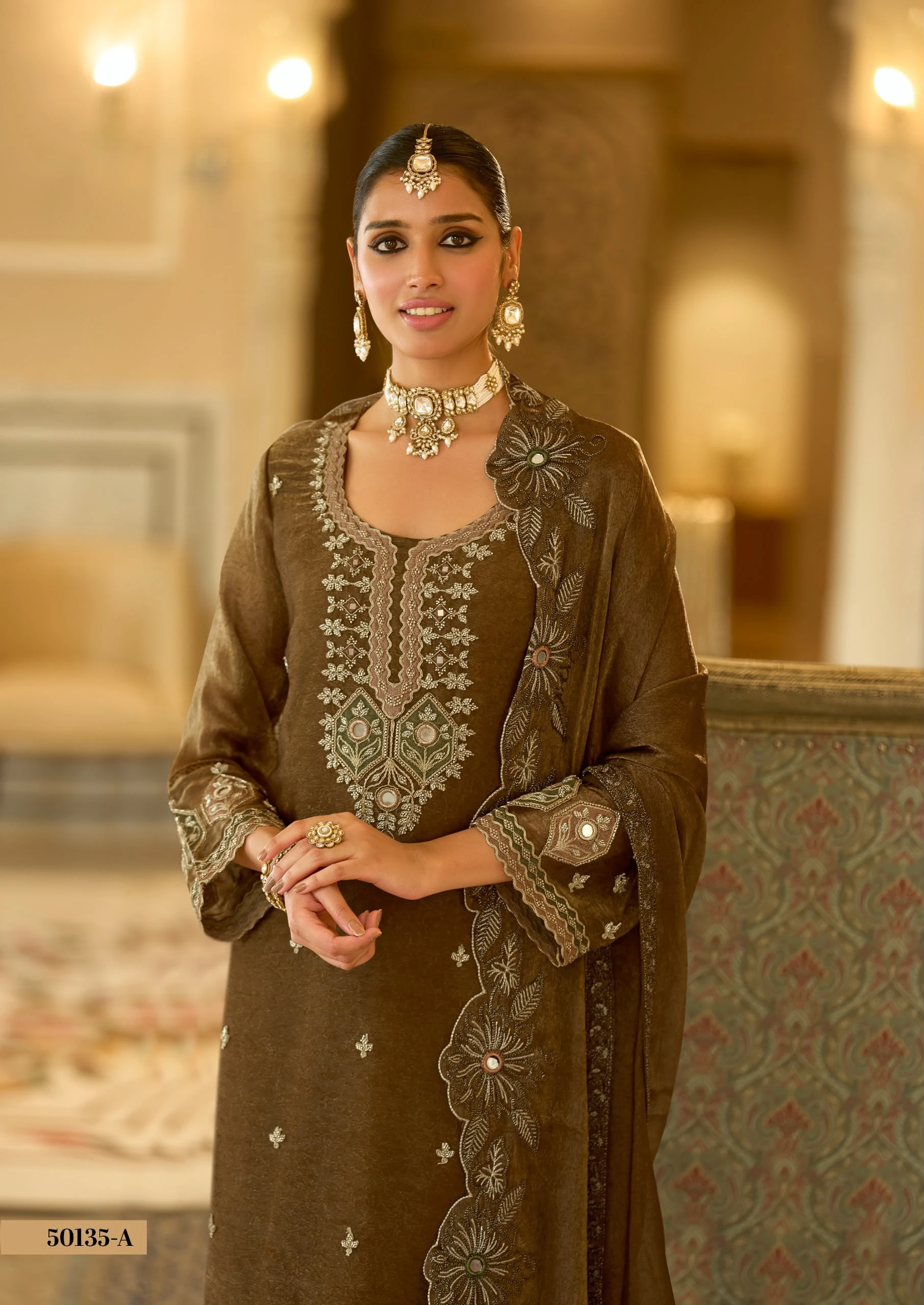 Crush Satin Suit With Beads And Embroidery Work 1