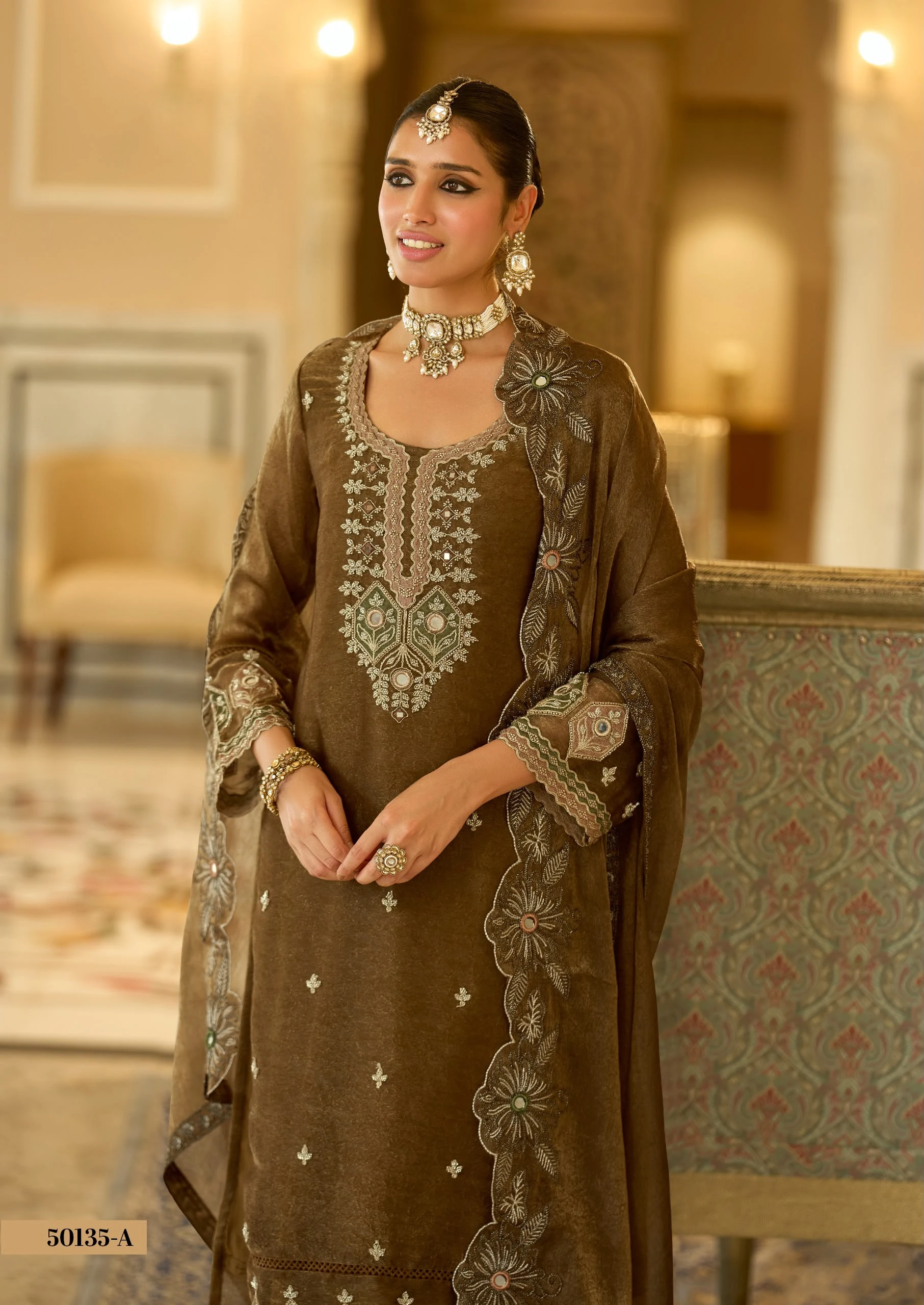 Crush Satin Suit With Beads And Embroidery Work 4