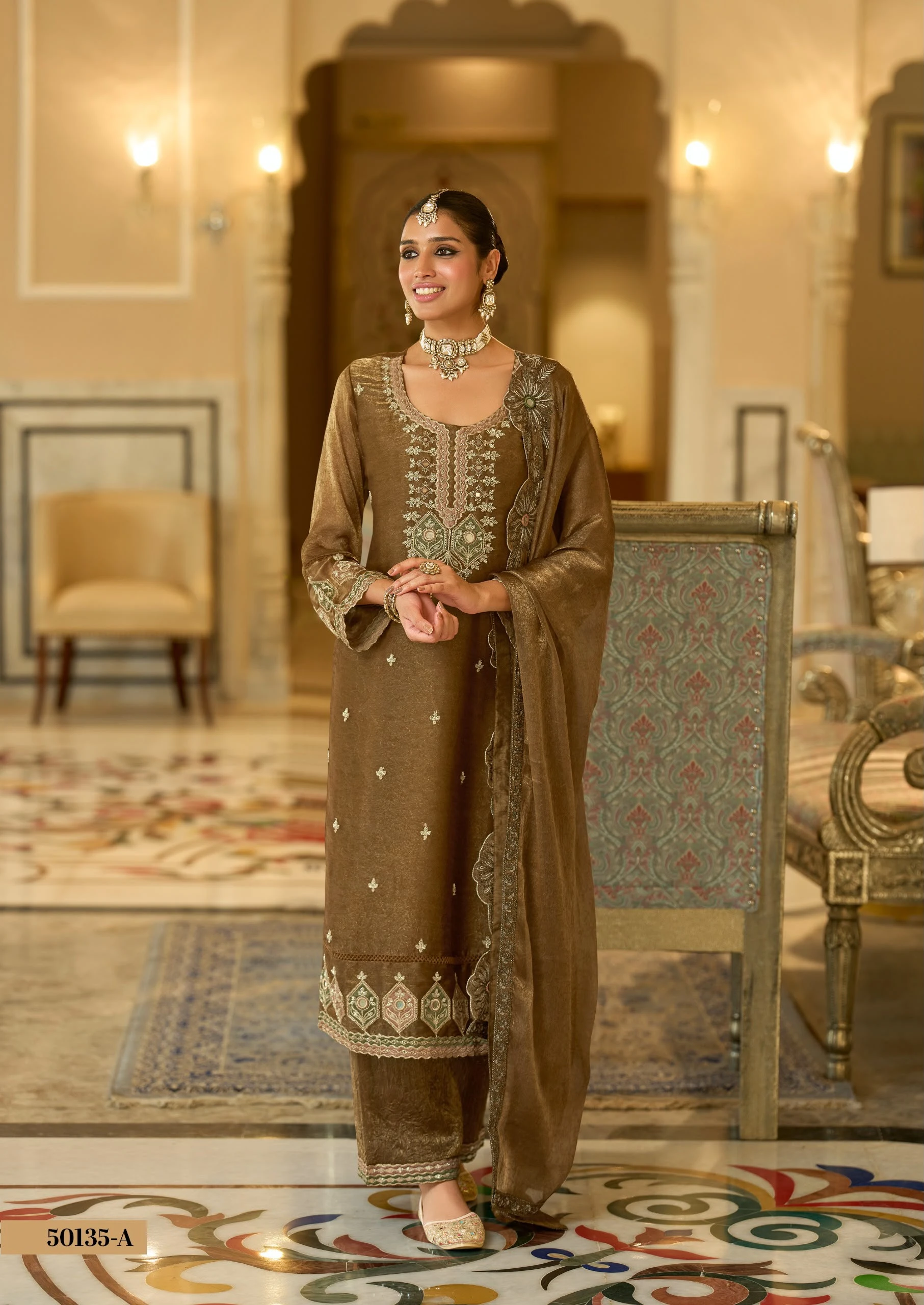 Crush Satin Suit With Beads And Embroidery Work 5
