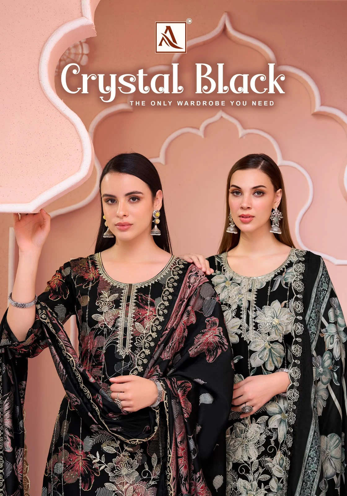 Alok Suit Crystal Black Pure Viscose Rayon Suit With Fancy Embroidery & Swarovski Diamond Work 1