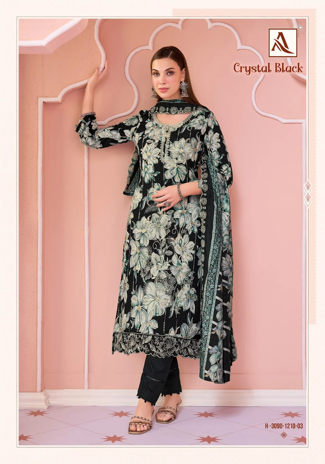 Alok Suit Crystal Black Pure Viscose Rayon Suit With Fancy Embroidery & Swarovski Diamond Work 3