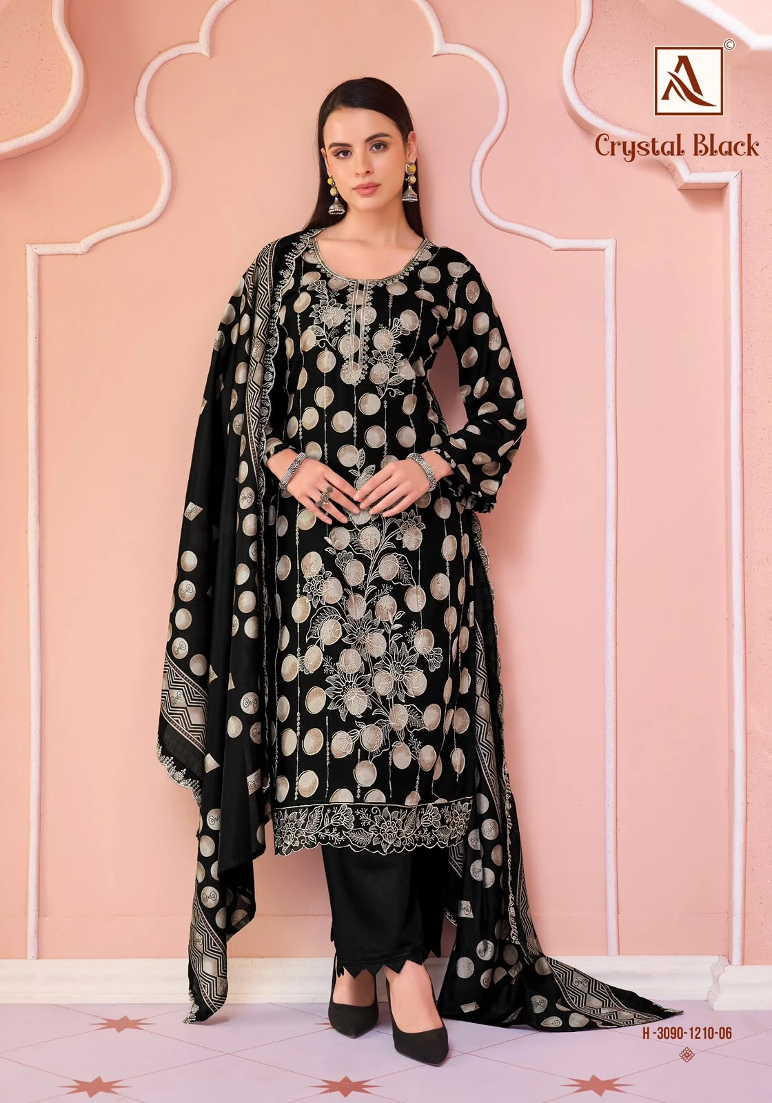 Alok Suit Crystal Black Pure Viscose Rayon Suit With Fancy Embroidery & Swarovski Diamond Work 6