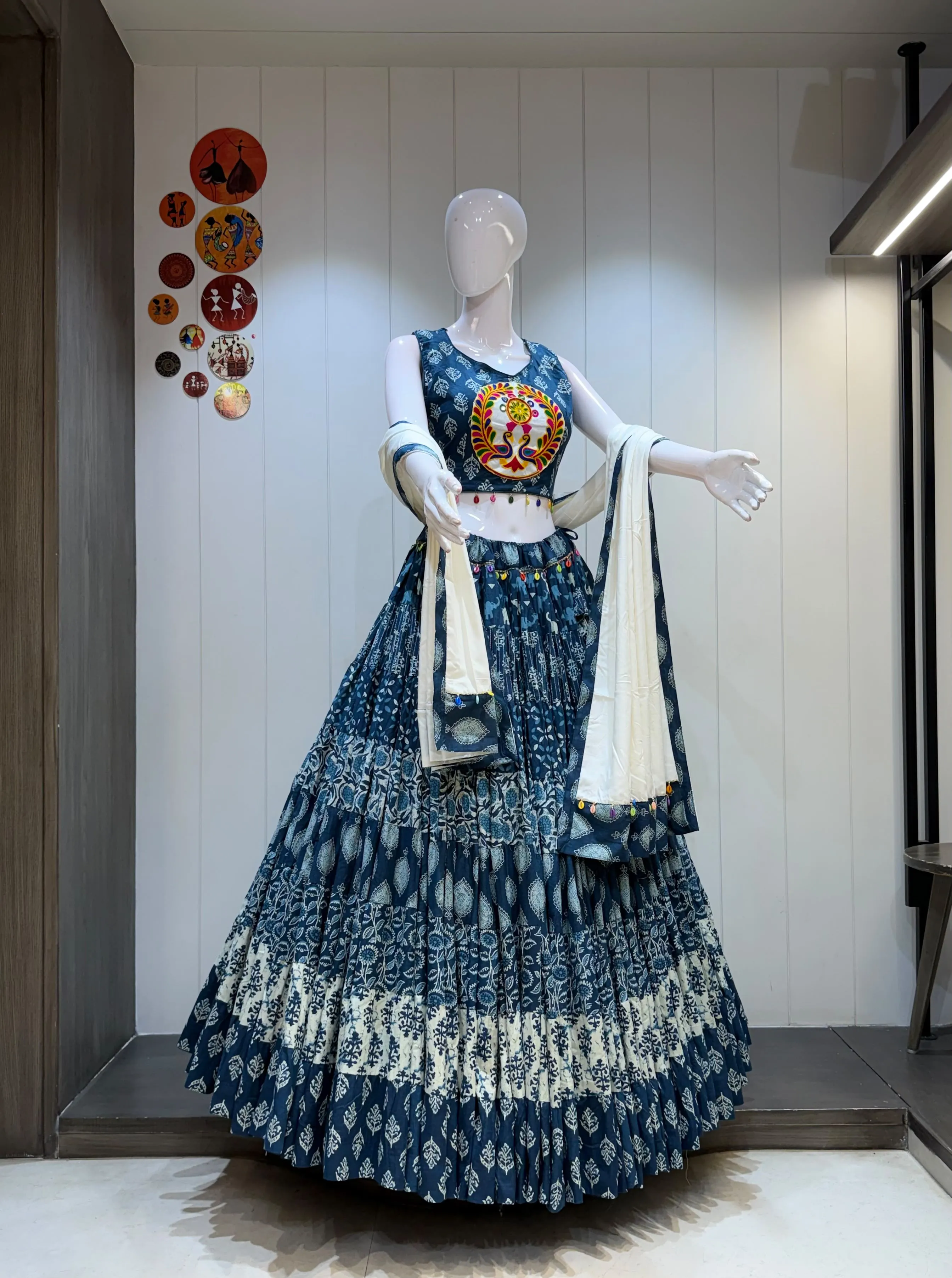 Denim Butta Pure Cambric Cotton Jaipuri Lehenga Choli With Heavy Border Dupatta 8