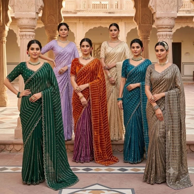 Ds 843 Fendy Satin Beads Worked Saree Collection 12