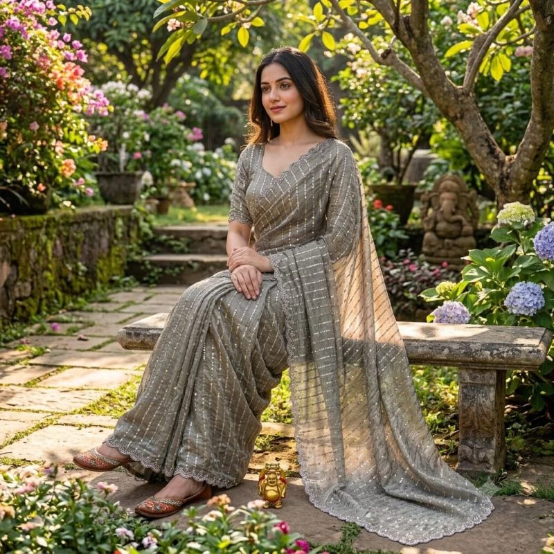 Ds 843 Fendy Satin Beads Worked Saree Collection 4