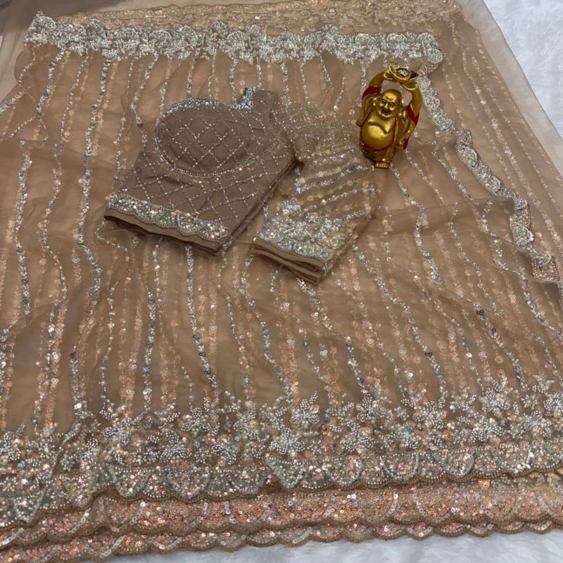 Ds Beed 1 Pure Soft Net Sequence Handworked Designer Saree 4