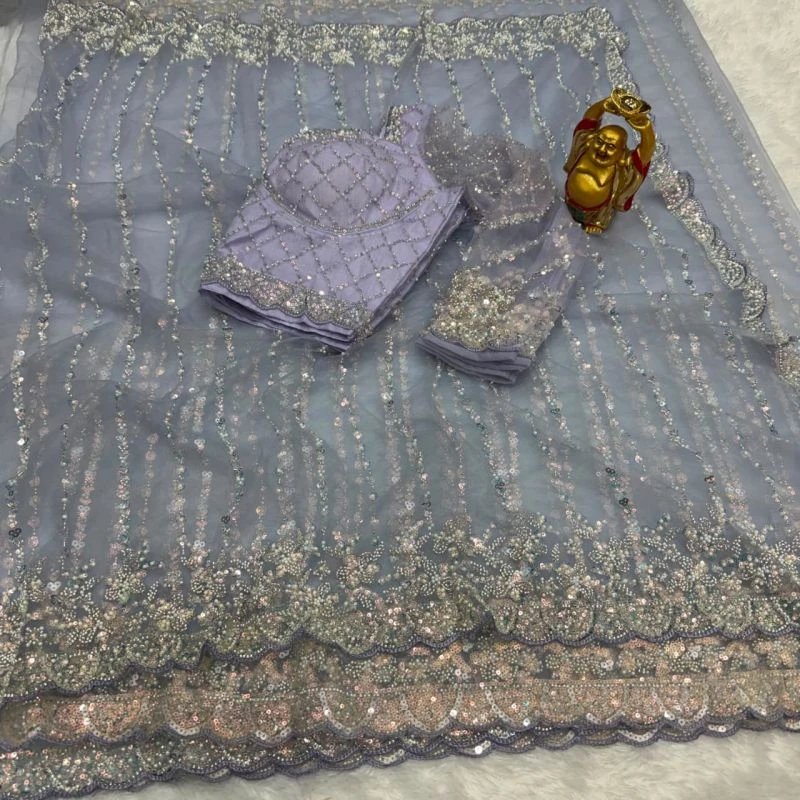 Ds Beed 1 Pure Soft Net Sequence Handworked Designer Saree 6