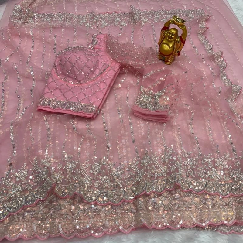 Ds Beed 1 Pure Soft Net Sequence Handworked Designer Saree 9