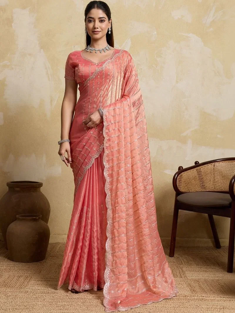 Em 20 Fandy Chiffon Embroidered Sequence Worked Saree 10