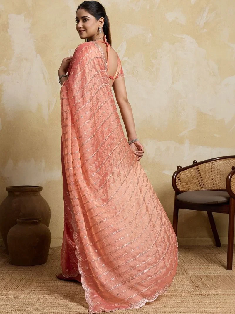 Em 20 Fandy Chiffon Embroidered Sequence Worked Saree 11