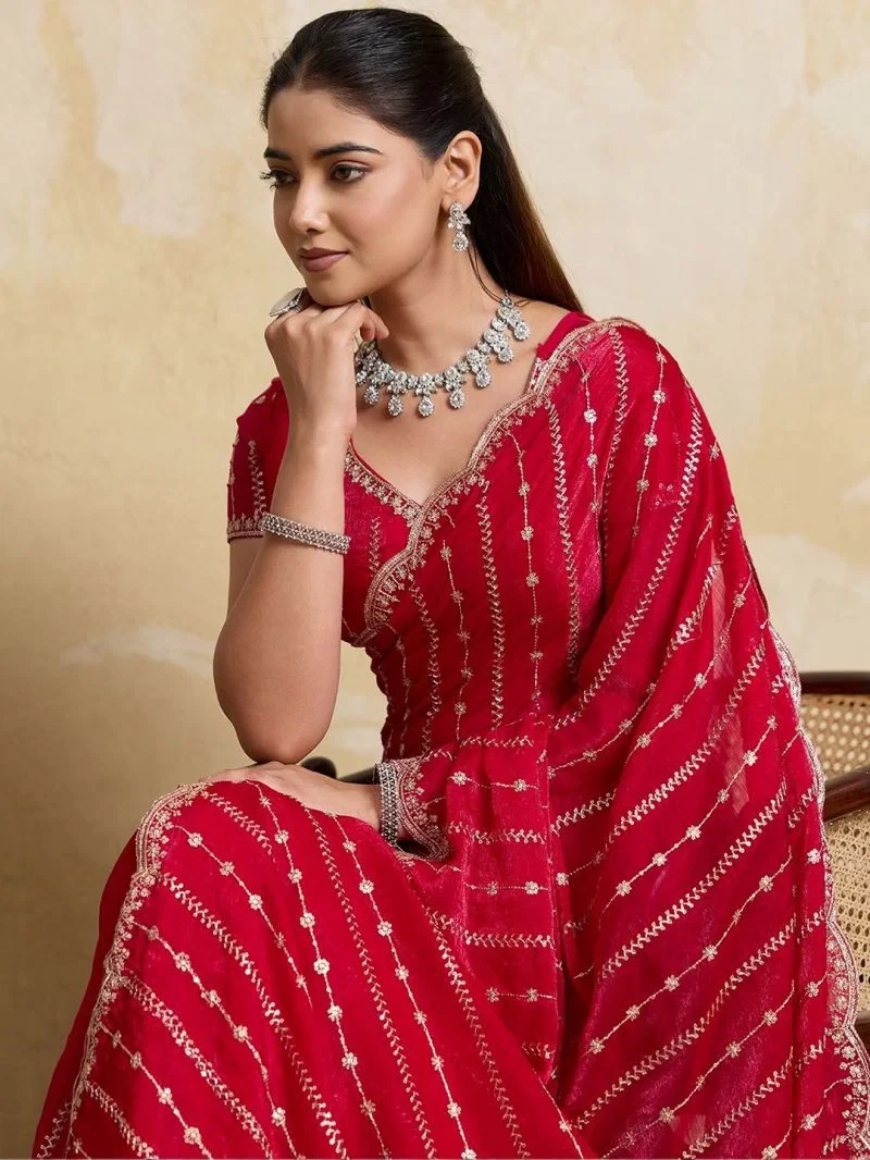 Em 20 Fandy Chiffon Embroidered Sequence Worked Saree 12