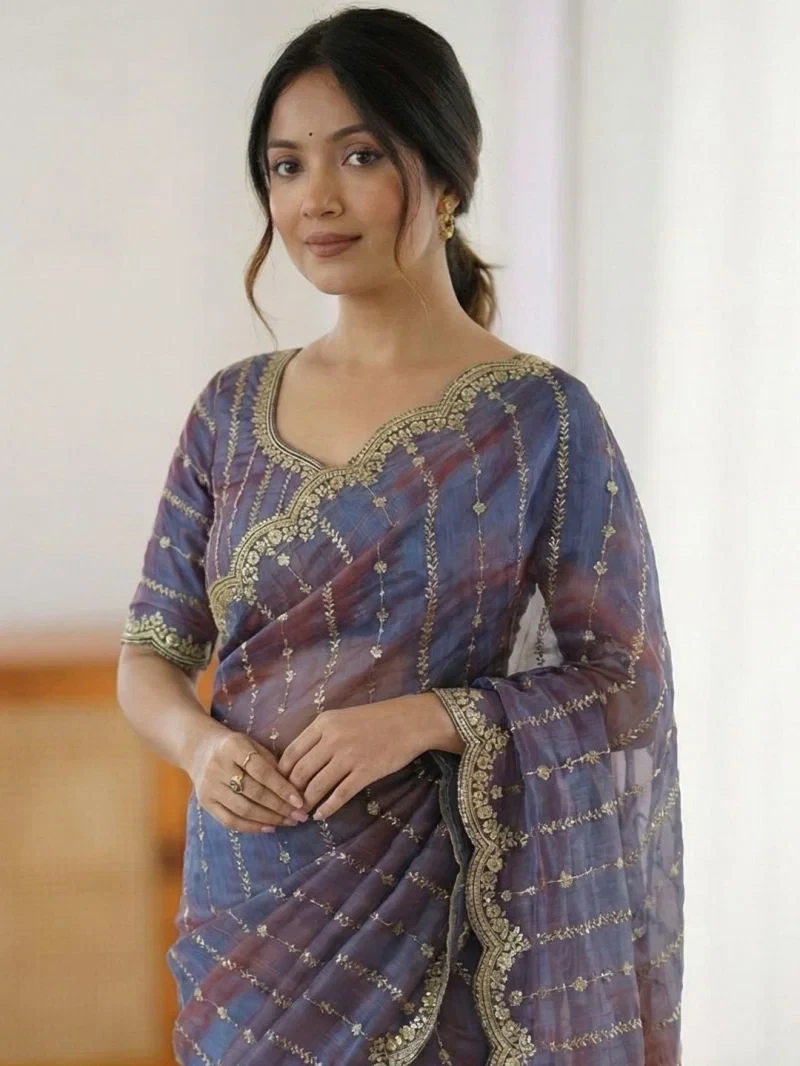 Em 20 Fandy Chiffon Embroidered Sequence Worked Saree 2