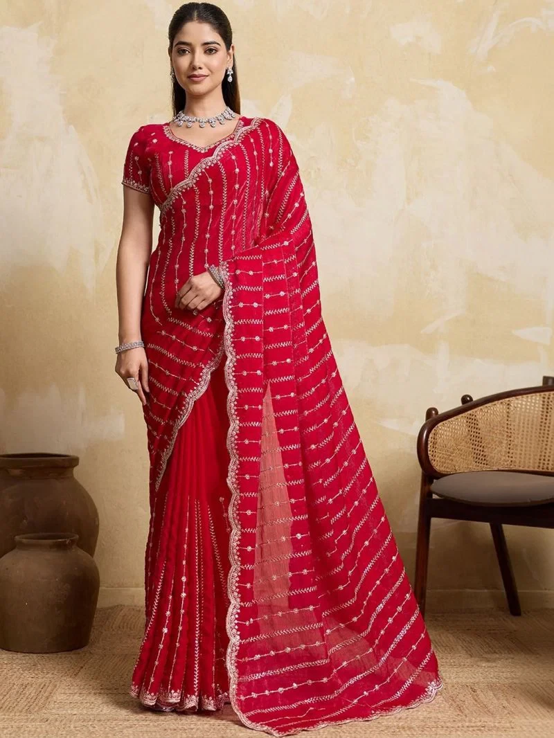 Em 20 Fandy Chiffon Embroidered Sequence Worked Saree 3