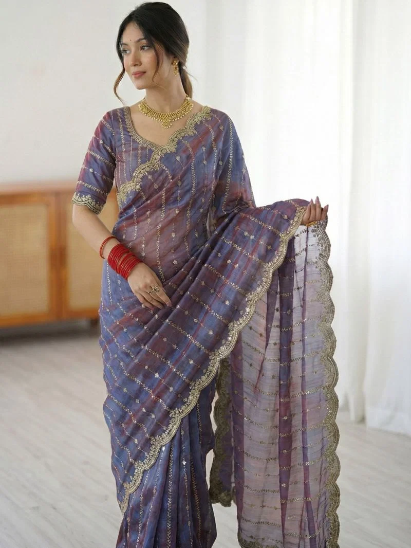 Em 20 Fandy Chiffon Embroidered Sequence Worked Saree 5