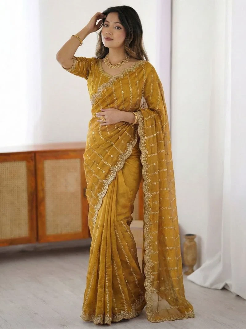Em 20 Fandy Chiffon Embroidered Sequence Worked Saree 6