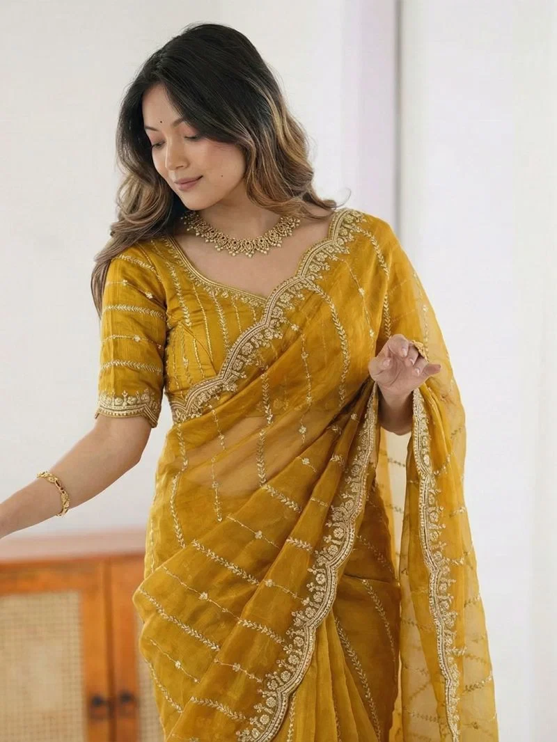 Em 20 Fandy Chiffon Embroidered Sequence Worked Saree 7