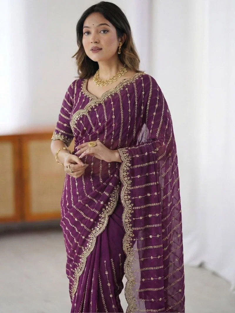 Em 20 Fandy Chiffon Embroidered Sequence Worked Saree 8