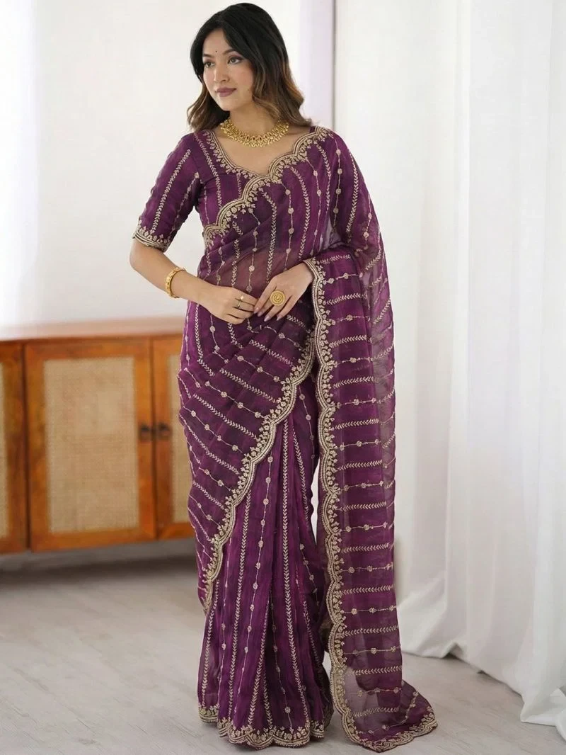Em 20 Fandy Chiffon Embroidered Sequence Worked Saree 9
