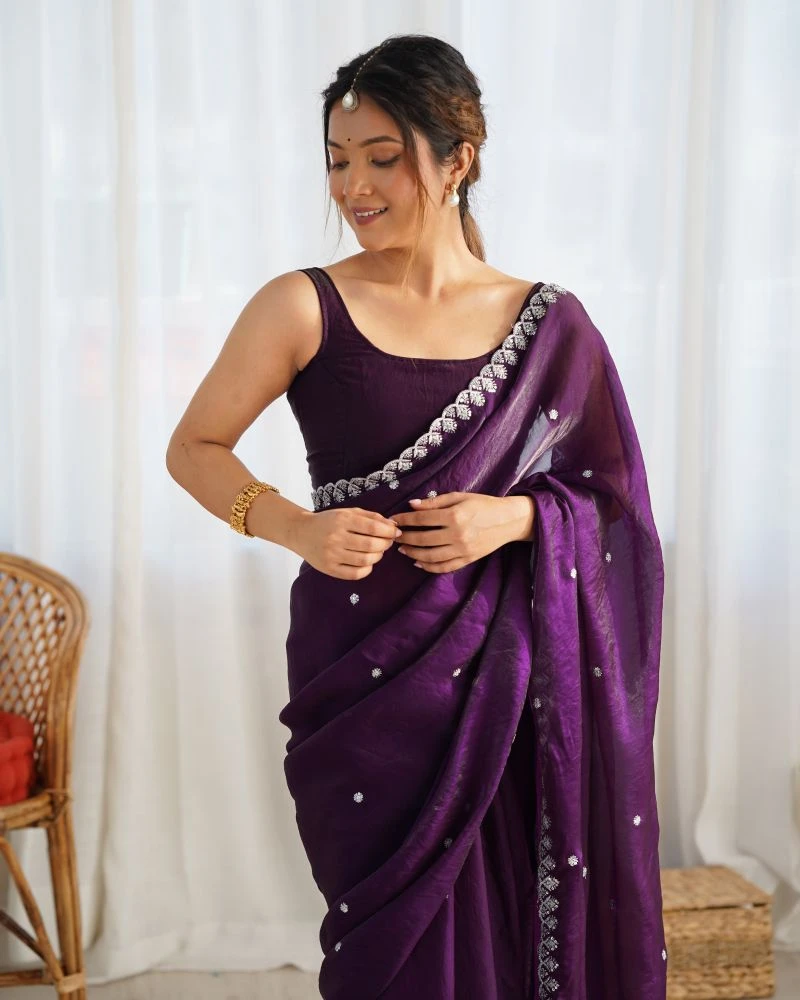 Em 22 Tissue Silk Embellished Sequinned Designer Saree 1