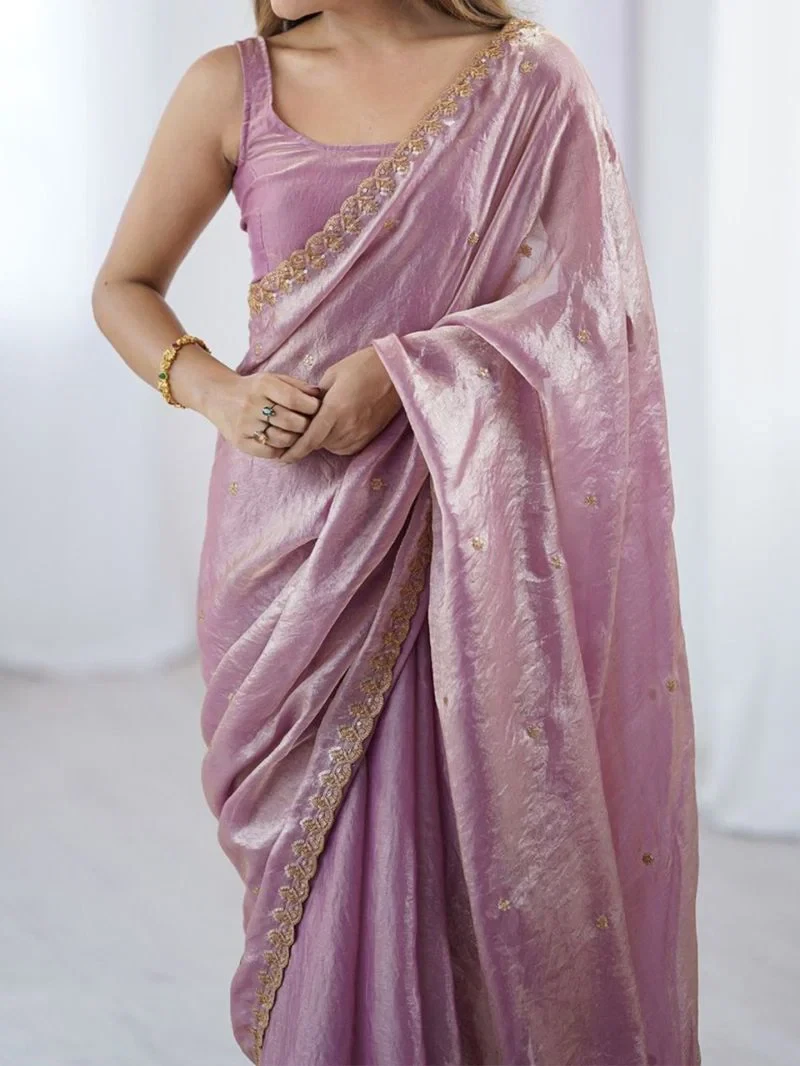 Em 22 Tissue Silk Embellished Sequinned Designer Saree 10