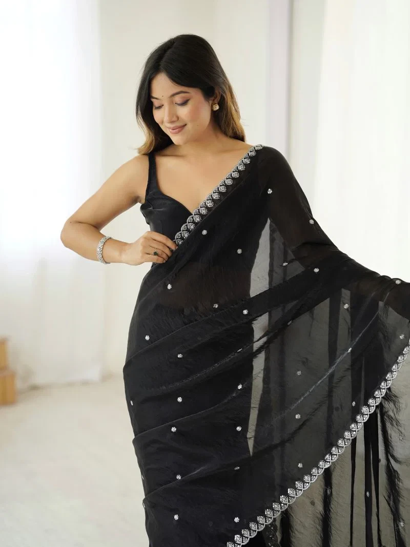 Em 22 Tissue Silk Embellished Sequinned Designer Saree 12