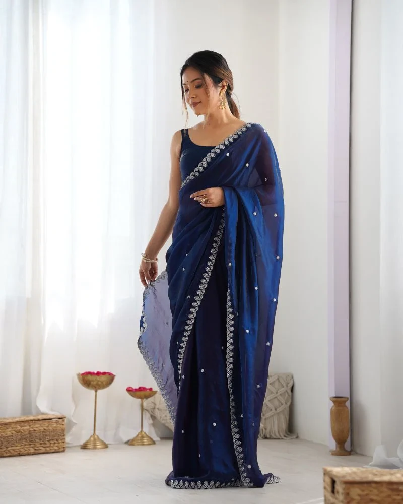 Em 22 Tissue Silk Embellished Sequinned Designer Saree 2