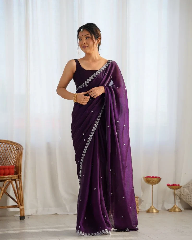 Em 22 Tissue Silk Embellished Sequinned Designer Saree 7