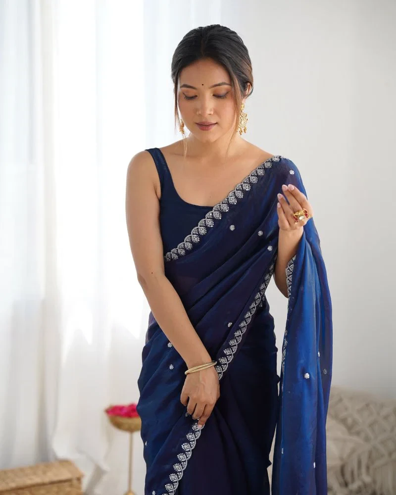 Em 22 Tissue Silk Embellished Sequinned Designer Saree 8