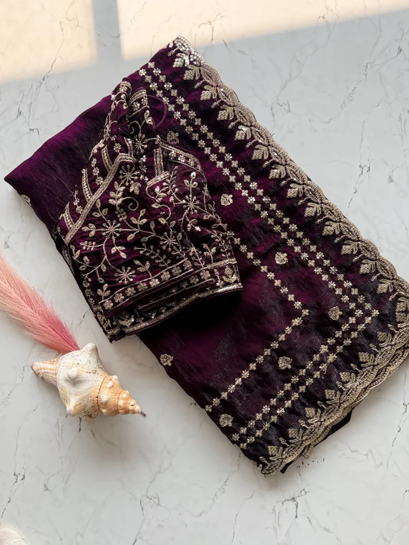 Em 23 Fandy Satin Zari Embroidery Worked Saree Collection 5