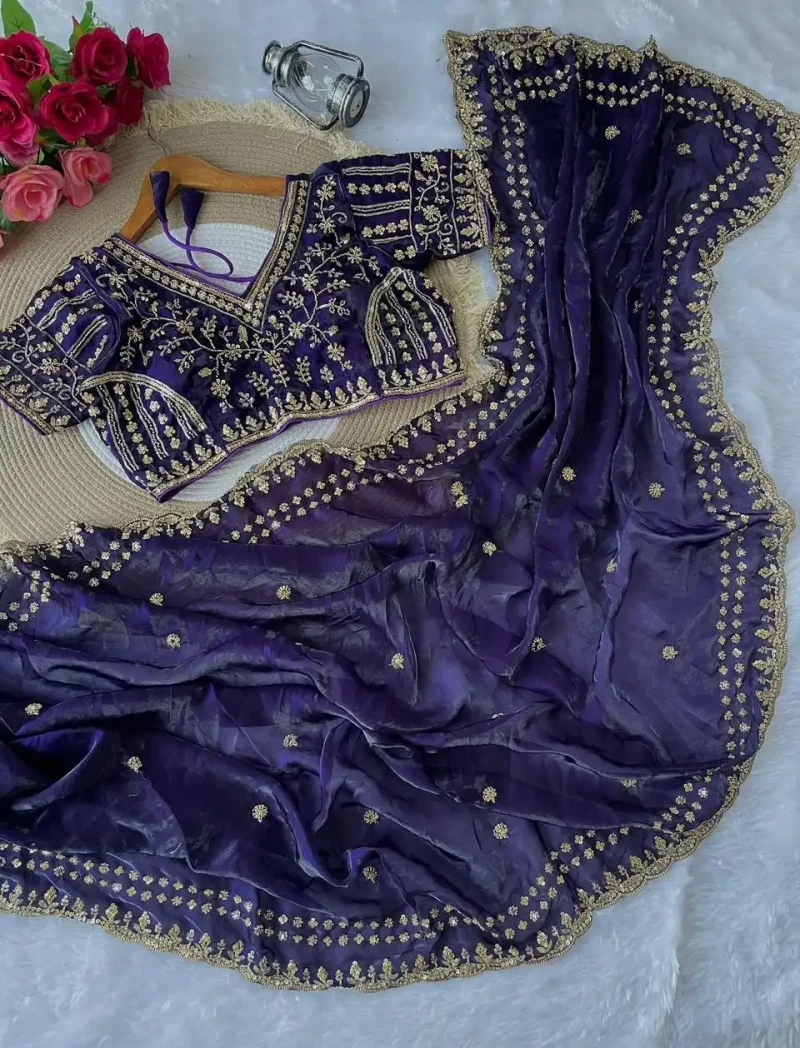 Em 23 Fandy Satin Zari Embroidery Worked Saree Collection 6