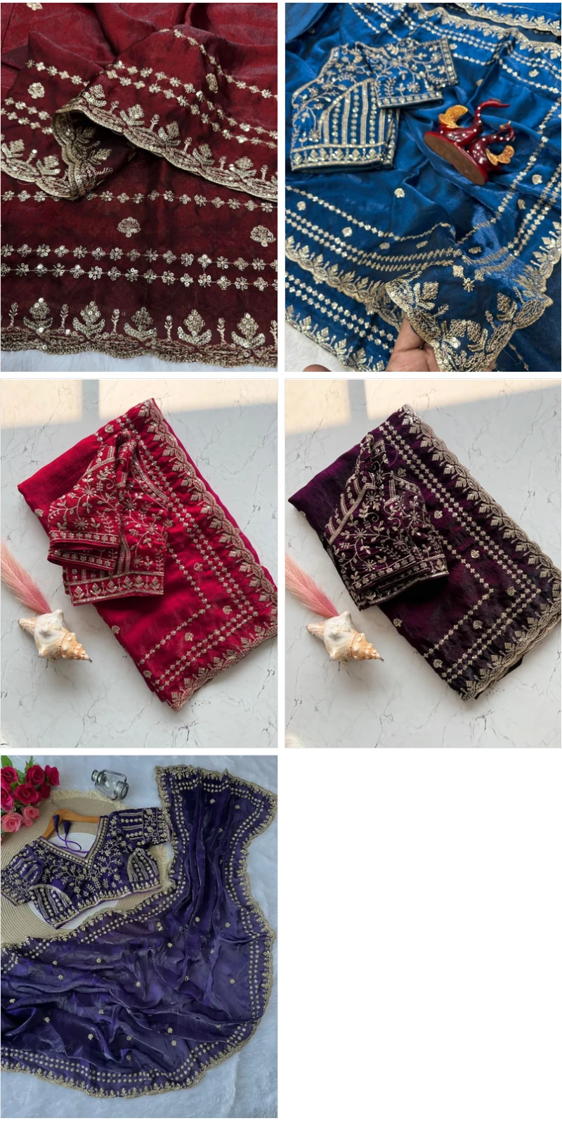 Em 23 Fandy Satin Zari Embroidery Worked Saree Collection 7
