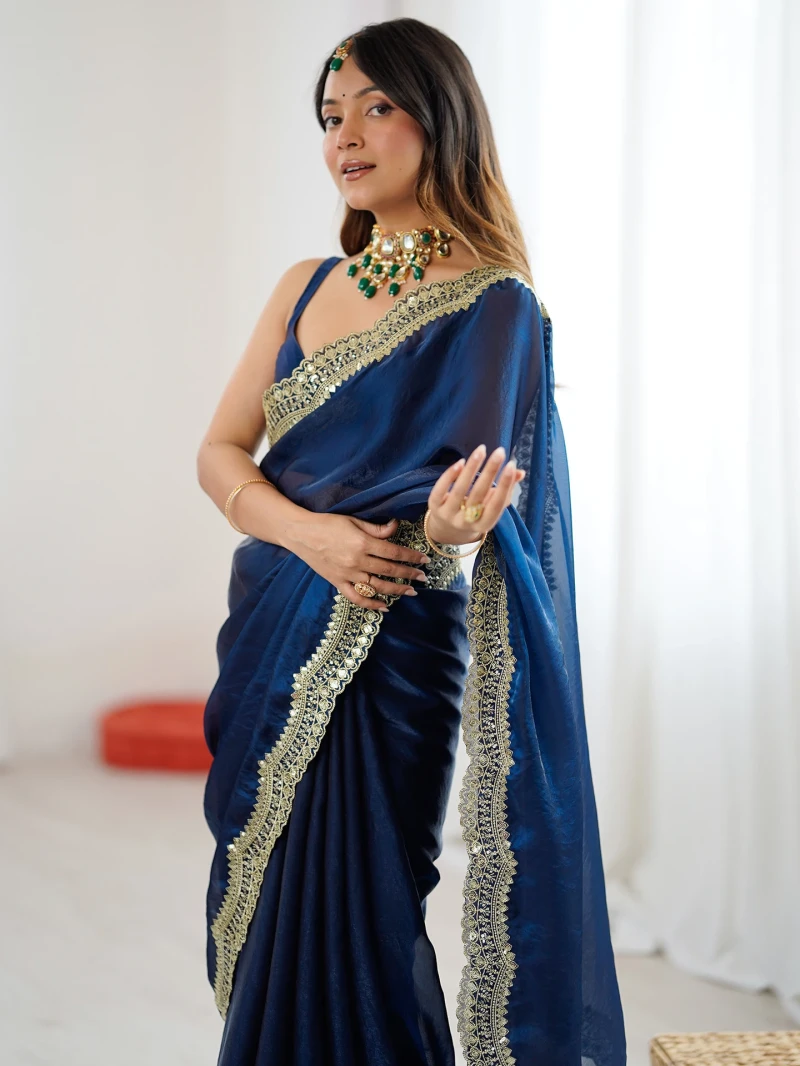 Em 24 Satin Sequence Worked Party Wear Saree 1