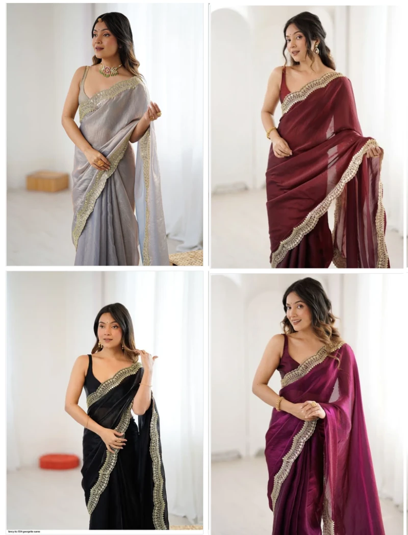 Em 24 Satin Sequence Worked Party Wear Saree 10