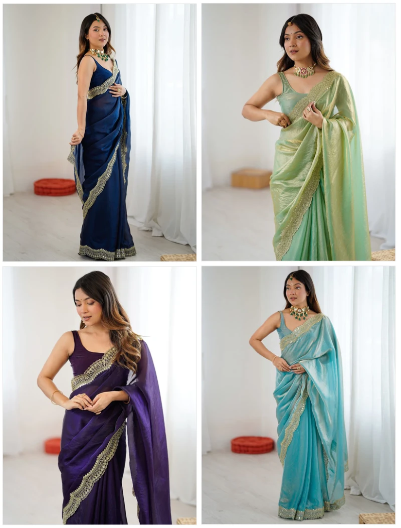 Em 24 Satin Sequence Worked Party Wear Saree 11