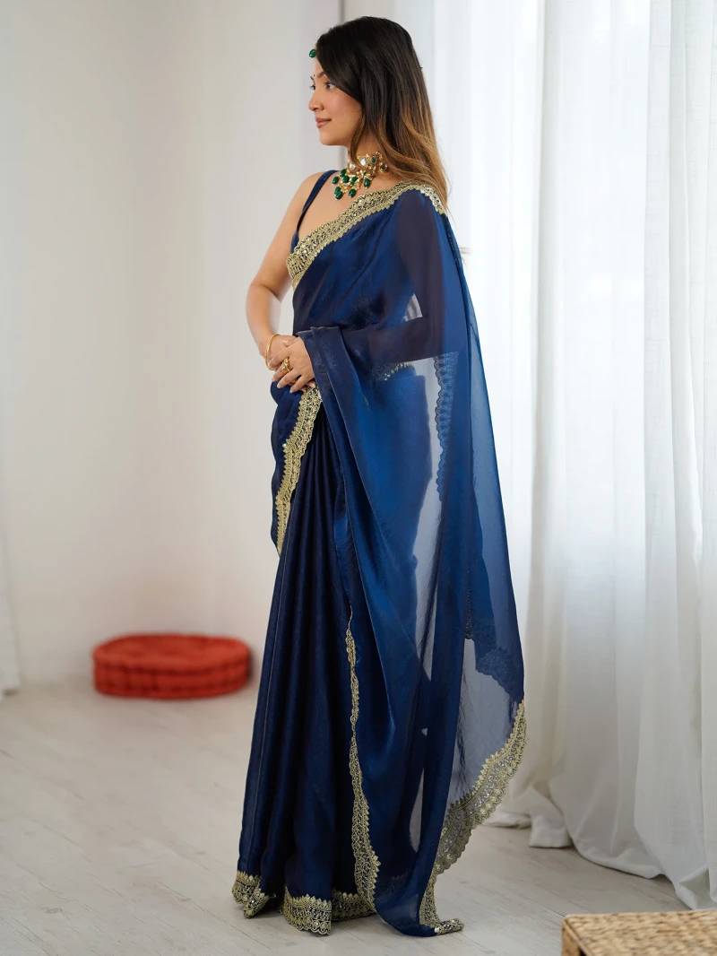 Em 24 Satin Sequence Worked Party Wear Saree 12