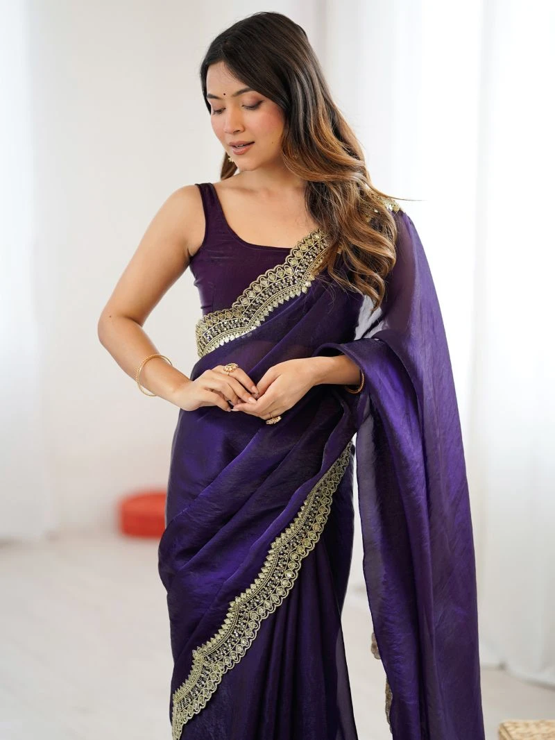Em 24 Satin Sequence Worked Party Wear Saree 13