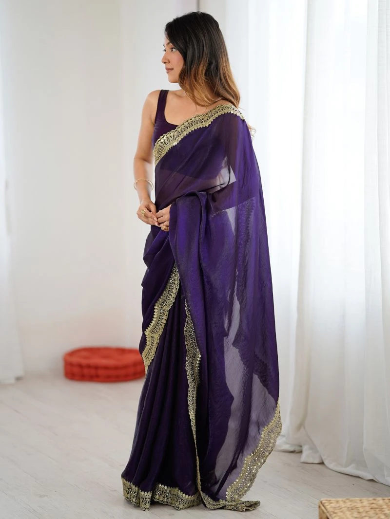 Em 24 Satin Sequence Worked Party Wear Saree 14