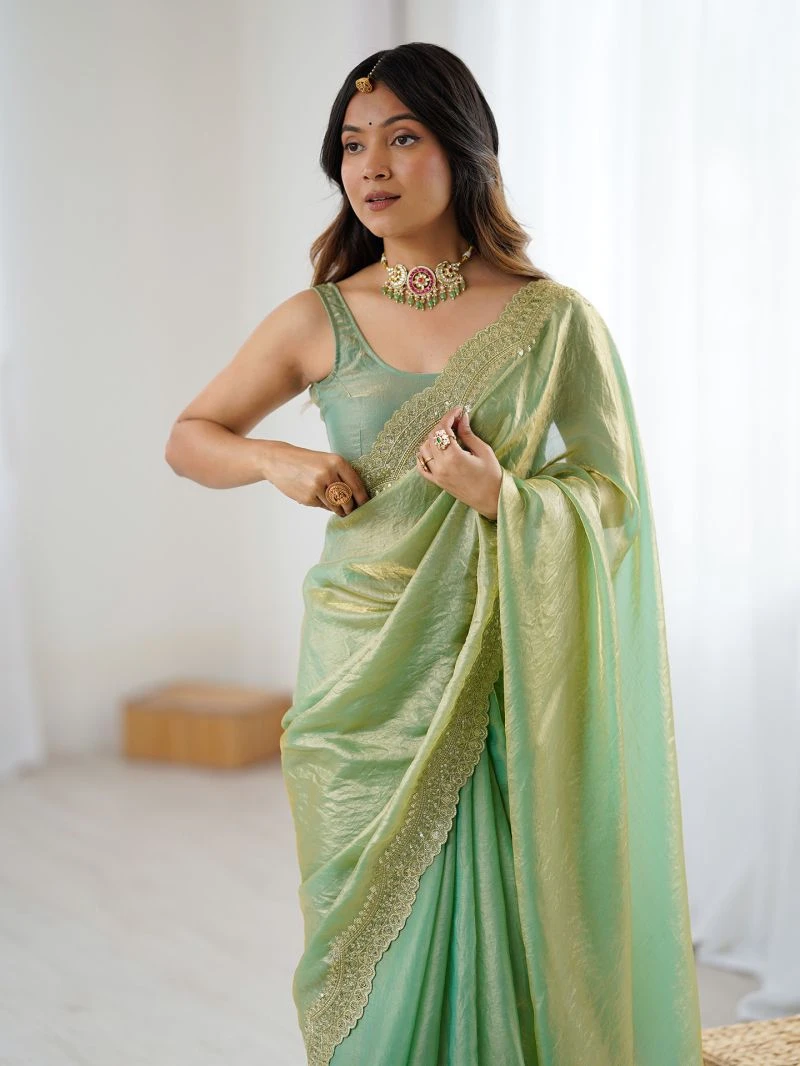 Em 24 Satin Sequence Worked Party Wear Saree 15